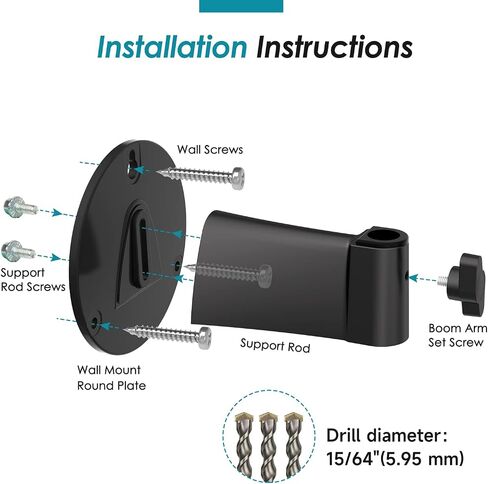 Wall Mount Boom Arm - Wall Mount Microphone Holder for Stand, Vertical Surface Mount and Freely Swiveling Metal Wall Mount Clip Suitable for Saves the Desk Space, Mic Stand Accessories by YOUSHARES in Kuwait