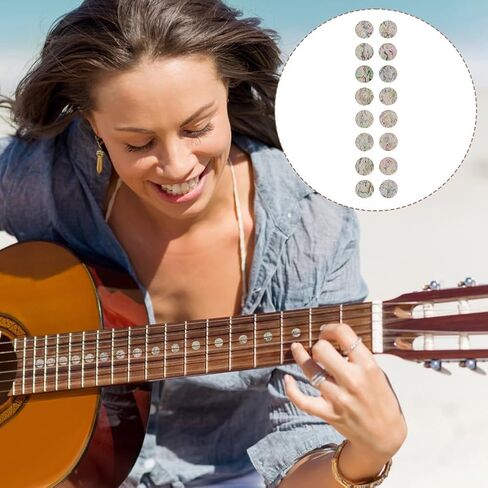 AHANDMAKER Dot Fret Markers Guitar Fretboard Stickers, 32 PCS Round Fretboard Inlay Adhesive Stickers Guitar Fretboard Inlay Adhesive Stickers for 6 Strings Guitars Bass Electric Guitars in Saudi Arabia