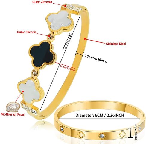 Clover Bracelet 2Pcs, Four Leaf Clover Bracelet Unique Fritillaria Clover Bracelets for Women 18K Gold Plated Four Leaf Lucky Bracelets Jewelry Christmas Valentine's Day Gifts in Saudi Arabia
