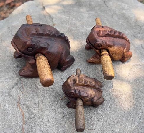 Percussion Instruments Wooden Frog 3 Pcs Set of 4 Inch Frog, 3 Inch Frog, 2.25 Inch Frog, Wooden Frog Musical Instrument Home Decor (Black/Green/Brown Colors.) in Kuwait