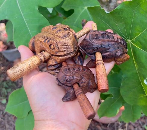 Percussion Instruments Wooden Frog 3 Pcs Set of 4 Inch Frog, 3 Inch Frog, 2.25 Inch Frog, Wooden Frog Musical Instrument Home Decor (Black/Green/Brown Colors.) in Kuwait