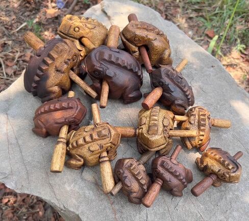 Percussion Instruments Wooden Frog 3 Pcs Set of 4 Inch Frog, 3 Inch Frog, 2.25 Inch Frog, Wooden Frog Musical Instrument Home Decor (Black/Green/Brown Colors.) in Kuwait