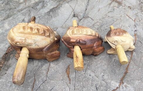 Percussion Instruments Wooden Frog 3 Pcs Set of 4 Inch Frog, 3 Inch Frog, 2.25 Inch Frog, Wooden Frog Musical Instrument Home Decor (Black/Green/Brown Colors.) in Kuwait
