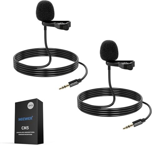 NEEWER 2 Pack Lavalier Lapel Microphone for DJI Wireless Mic Transmitters, Compatible with Rode Wireless GO II 2, Omnidirectional Condenser Wired Clip On Lav Mics for Stage YouTube Live Streaming, CM5 in Saudi Arabia