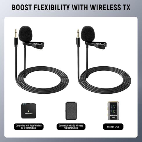 NEEWER 2 Pack Lavalier Lapel Microphone for DJI Wireless Mic Transmitters, Compatible with Rode Wireless GO II 2, Omnidirectional Condenser Wired Clip On Lav Mics for Stage YouTube Live Streaming, CM5 in Saudi Arabia
