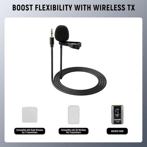 NEEWER 2 Pack Lavalier Lapel Microphone for DJI Wireless Mic Transmitters, Compatible with Rode Wireless GO II 2, Omnidirectional Condenser Wired Clip On Lav Mics for Stage YouTube Live Streaming, CM5 in Saudi Arabia