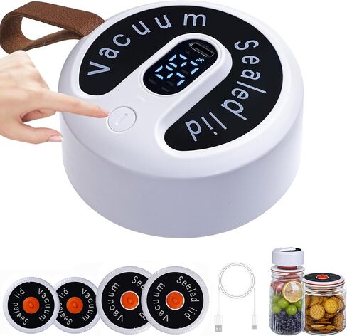 2nd Generation Mason Jar Vacuum Sealer, Upgrade Electric Vacuum Sealing Kit with 10 Lids, Suitable for 2.55-3.93in Diameter Food Storage Jar and Wide/Regular Mouth Mason Jar in Saudi Arabia
