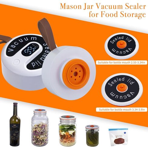 2nd Generation Mason Jar Vacuum Sealer, Upgrade Electric Vacuum Sealing Kit with 10 Lids, Suitable for 2.55-3.93in Diameter Food Storage Jar and Wide/Regular Mouth Mason Jar in Saudi Arabia