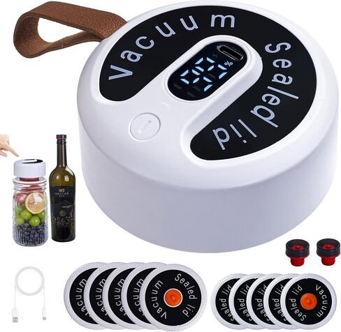 2nd Generation Mason Jar Vacuum Sealer, Upgrade Electric Vacuum Sealing Kit with 10 Lids, Suitable for 2.55-3.93in Diameter Food Storage Jar and Wide/Regular Mouth Mason Jar in Saudi Arabia