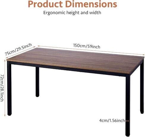 POPRUN Writing Computer Desk 59 Inch（60"x 30"）Home Office Wooden Writing Study Desk, Large Solid Wood Office Desk, Modern Excutive Desk, Sturdy Laptop Study Table, Walnut - Solid Tabletop made of MDF in Saudi Arabia