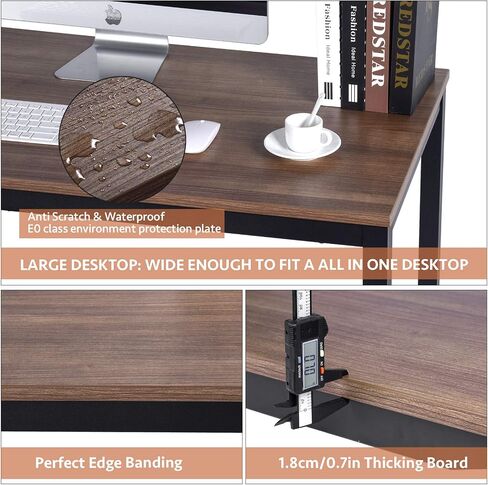 POPRUN Writing Computer Desk 59 Inch（60"x 30"）Home Office Wooden Writing Study Desk, Large Solid Wood Office Desk, Modern Excutive Desk, Sturdy Laptop Study Table, Walnut - Solid Tabletop made of MDF in Saudi Arabia