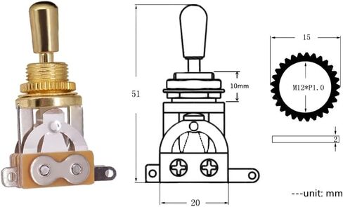 Electric Guitar 3 Way Toggle Switch Pickup Selector Switch with Brass Tip Knob (Black) in Saudi Arabia