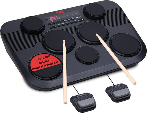 Pyle Electronic Tabletop Digital Drum Set, Compact Portable Drum Pad Kit w/ 7 Touch Sensitive Drum Pads and Pedals, 273 Sounds, USB & Headphone Outputs, MIDI/AUX Inputs, 4x5" Drums & 3x3.5" Cymbals in Saudi Arabia