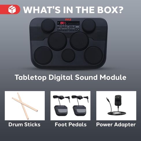 Pyle Electronic Tabletop Digital Drum Set, Compact Portable Drum Pad Kit w/ 7 Touch Sensitive Drum Pads and Pedals, 273 Sounds, USB & Headphone Outputs, MIDI/AUX Inputs, 4x5" Drums & 3x3.5" Cymbals in Saudi Arabia