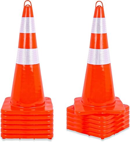 12 Pack Traffic Cones 28inch,Heavy Duty Safety Cones with Weighted Base,2 Reflective Collars PVC Traffic Cones for Parking Lot, Traffic Safety,Sport and Driving Training,Construction Events in Kuwait