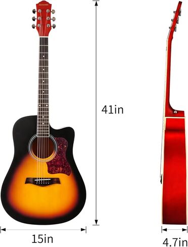 AODSK Acoustic Guitar Beginner 41 Inch Full Size Solid Spruce Top Guitarra Bundle Kit with Gig Bag Tuner Capo Picks String Strap,Right Hand sunset gradient,AG-41TSM in Saudi Arabia