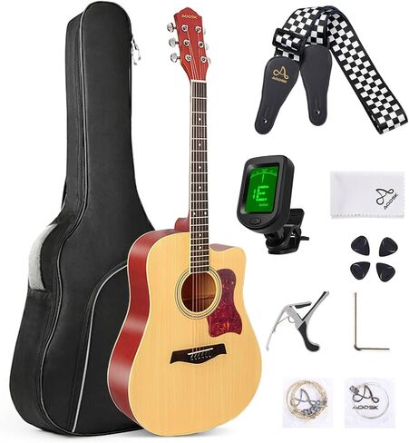 AODSK Acoustic Guitar Beginner 41 Inch Full Size Solid Spruce Top Guitarra Bundle Kit with Gig Bag Tuner Capo Picks String Strap,Right Hand sunset gradient,AG-41TSM in Saudi Arabia