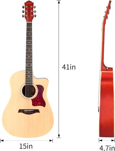 AODSK Acoustic Guitar Beginner 41 Inch Full Size Solid Spruce Top Guitarra Bundle Kit with Gig Bag Tuner Capo Picks String Strap,Right Hand sunset gradient,AG-41TSM in Saudi Arabia