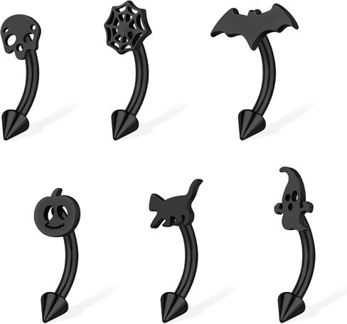 BodyAce 16G Halloween Rook Piercing Jewelry، حلقات العنكبوت الحاجب للرجال والنساء، 316L الفولاذ المقاوم للصدأ منحني الزنمة الحدائد الجمجمة الغضروف الحلزون الأقراط in Saudi Arabia