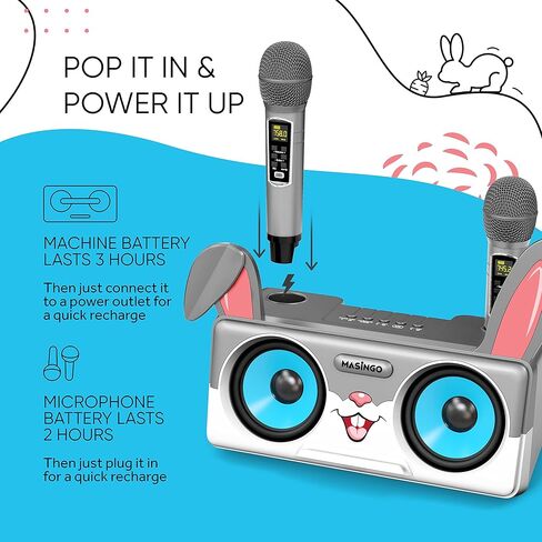 آلة ماسينجو شارك كاريوكي للأطفال والأطفال الصغار مع 2 ميكروفونات بلوتوث لاسلكية، مكبر صوت محمول PA يتضمن حامل هاتف لعرض الكلمات، وكابل تلفزيون ووضع إزالة صوت المغني in Kuwait