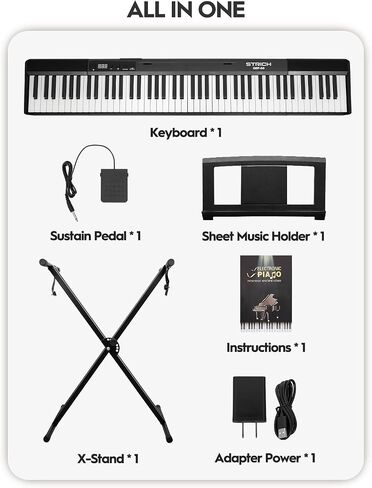 STRICH Piano Keyboard 88 Key with Stand, Beginner/Portable Digital Piano Electric Keyboard with Touch-Sensitive Keys, Keyboard Stand, Sustain Pedal and Music Rest, SEP-80 in Saudi Arabia