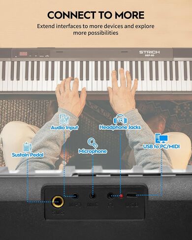 STRICH Piano Keyboard 88 Key with Stand, Beginner/Portable Digital Piano Electric Keyboard with Touch-Sensitive Keys, Keyboard Stand, Sustain Pedal and Music Rest, SEP-80 in Saudi Arabia