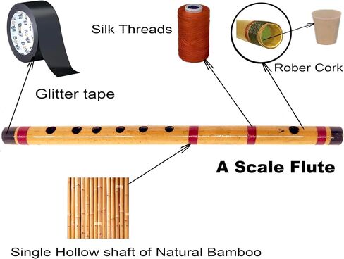 Key A Scale Bamboo Flute with Pink Lines Handmade Bamboo Musical Instrument (40 cm) in Kuwait