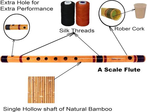 Key A Scale Bamboo Flute with Pink Lines Handmade Bamboo Musical Instrument (40 cm) in Kuwait