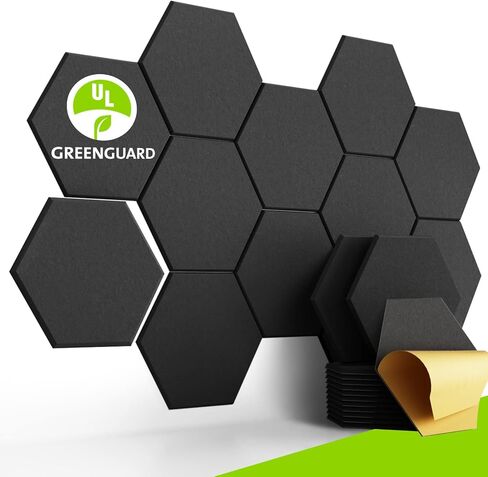 BUBOS Self adhesive Hexagon Acoustic Panels Sound Absorbing Panels,14 X 13 X 0.4 Inches Soundproof Wall Panels For Recording Studio,Office&Door,12Pack (Black) in Saudi Arabia