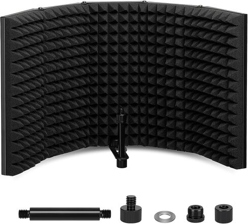 Microphone Isolation Shield, 5 panel Professional Collapsible Mic Shield, High Density Absorbent Foam to Filter Vocal, for Podcast, Studio and Most Condenser Microphone Recording Equipment in Saudi Arabia
