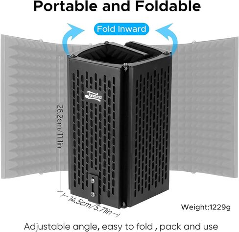 Microphone Isolation Shield, 5 panel Professional Collapsible Mic Shield, High Density Absorbent Foam to Filter Vocal, for Podcast, Studio and Most Condenser Microphone Recording Equipment in Saudi Arabia