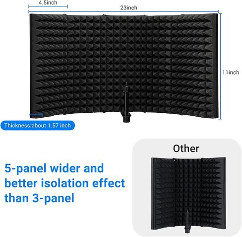 Microphone Isolation Shield, 5 panel Professional Collapsible Mic Shield, High Density Absorbent Foam to Filter Vocal, for Podcast, Studio and Most Condenser Microphone Recording Equipment in Saudi Arabia
