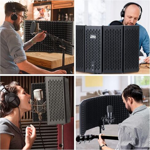 Microphone Isolation Shield, 5 panel Professional Collapsible Mic Shield, High Density Absorbent Foam to Filter Vocal, for Podcast, Studio and Most Condenser Microphone Recording Equipment in Saudi Arabia