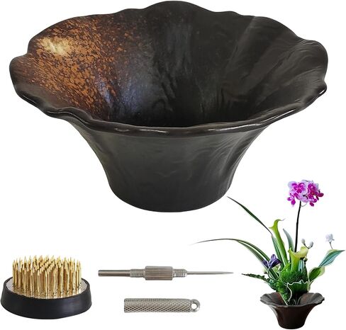 Japanese Ikebana, Lotus Shaped Ceramic Ikebana Flower Vase, Flower Arranging Supplies Kit with 2pc Round Flower Frog 1 pc Scissors 1pc Kenzan Straightener in Saudi Arabia
