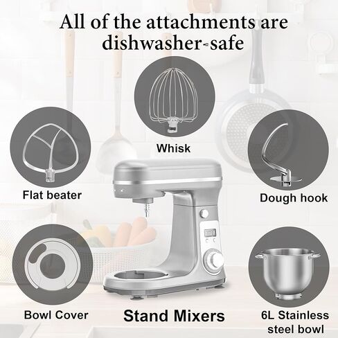 خلاط كهربائي للمطبخ من Biolomix، خلاط طعام برأس مائل 6 سرعات مع وعاء من الفولاذ المقاوم للصدأ سعة 6.5 لتر، وخطاف عجين، ومضرب مسطح، وخفق وغطاء مضاد للرذاذ، أحمر (6.5 لتر، أسود) in Kuwait