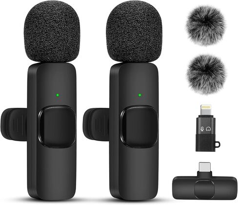 Wireless Lavalier Microphone, Professional Recording Wireless Microphone For IPhone, IPhone15, Android, IPad, 2-Pack Lavalier Microphones For Recording Interviews Videos Podcasts-black in Saudi Arabia