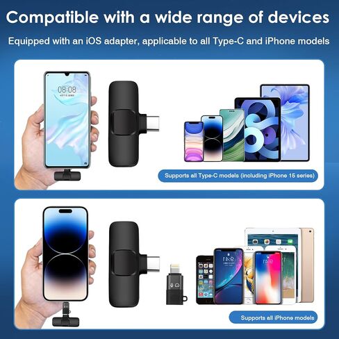 Wireless Lavalier Microphone, Professional Recording Wireless Microphone For IPhone, IPhone15, Android, IPad, 2-Pack Lavalier Microphones For Recording Interviews Videos Podcasts-black in Saudi Arabia