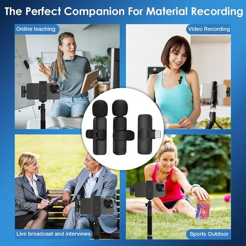 Wireless Lavalier Microphone, Professional Recording Wireless Microphone For IPhone, IPhone15, Android, IPad, 2-Pack Lavalier Microphones For Recording Interviews Videos Podcasts-black in Saudi Arabia