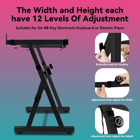 Keyboard Stand Piano Z Style Heavy Duty Keyboard Stand 12 Levels Adjustable and Portable Piano Keyboard Stand Suitable for 54 61 and 88 Keys Electric Keyboards Digital Pianos for Student Adult(Black) in Saudi Arabia