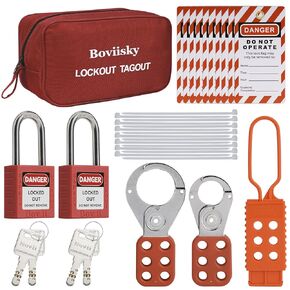 Electrical Lockout Tagout Kit，Hasps Set，Clamp on and Universal Multipole Circuit Breaker Lockouts，Lockout Tags, Plug Lockout, Loto Locks, Plug Lockout，Nylon Zip Ties, Carrying Bag Set.