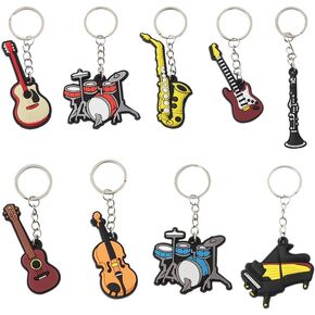 9Pcs Creative Mini Musical Instrument Keychain Cute Silicone Guitar Piano Saxophone for Men Keychain Accessories