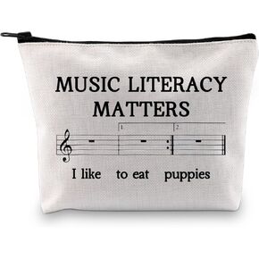 JXGZSO Funny Musical Notation Cosmetic Bag Music Literacy Matters I like To Eat Puppies Lyric Bag Music Piano Themed Gifts