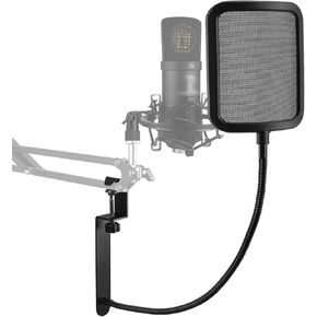 Geekria for Creators Mic Metal Pop Filter, 3.5 Inch Microphone Filter Shield, Flexible Gooseneck Antipop Mask with Extended C-Clamp, Windscreen Compatible with HyperX QuadCast, Blue Yeti (Size L)