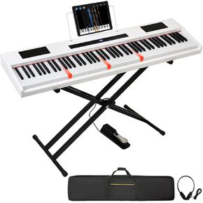 Digital Piano 88 Key Semi Weighted Keyboard, Piano Keyboard 88 Key for Beginners with Lighted Up Keys, Portable Electric Piano with Adjustable Stand,Carrying Case,Sustain Pedal,Headphone (Black)