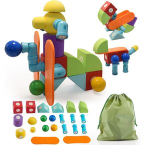 Magnetic Blocks Bath Toys - Sensory Montessori Toys for Kids Ages 1-3, 2-4, 3-5, 4-8 - Durable Foam STEM Building Block Toys for Toddlers - Preschool Learning Toys for Boys & Girls