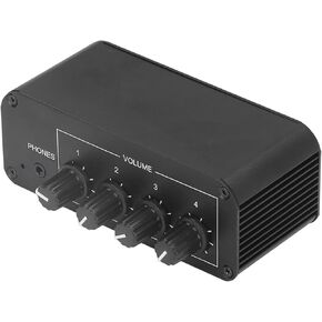 Stereo Sound Mixer,4 Channel Headphones Amplifier Input and Output,Mini Stereo Mixer with Separate Volume Controls for Headphones