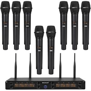 8-Channel Wireless Microphone System, UHF 500MHz Cordless Mic Set w/ 8x5 Frequencies, 240ft Range, Dynamic Handheld Microphone for Singing, Karaoke, Church, Meetings, Wedding (MWM-81F)