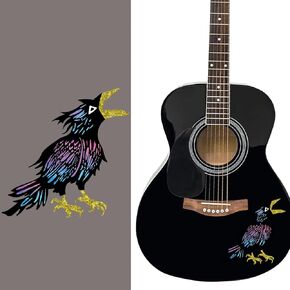 PLIGREAT 2 Pack Guitar Board Decals Removable Crow Birds Transfers Guitar Guard Stickers for Acoustic Guitars Electric Guitars Bass Decor Guitar Side Panel Decals DIY Guitar Decoration