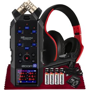 Zoom H6essential Portable Studio Recorder, H6E 32-Bit Float, 6-Track Recorder, 4XLR/TRS with 64GB SD, Tripod, Headphone w/Mic, Batteries & More for Musicians Podcaster Filmmaker