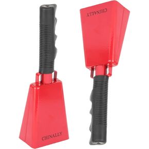 2 Pack 9 inch Cowbell Noise Maker - Mini Metal Percussion Handle Bell for Sporting Events, Graduation, and Outdoor Games - Loud Cheering Instrument for Kids and Adults (White)